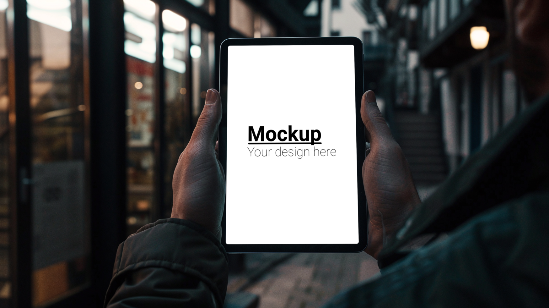 Man holding a tablet mockup psd