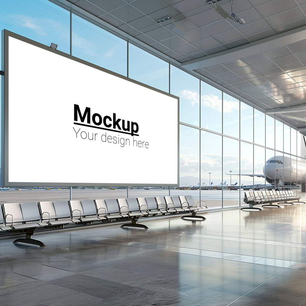 An empty airport with a large billboard mockup psd