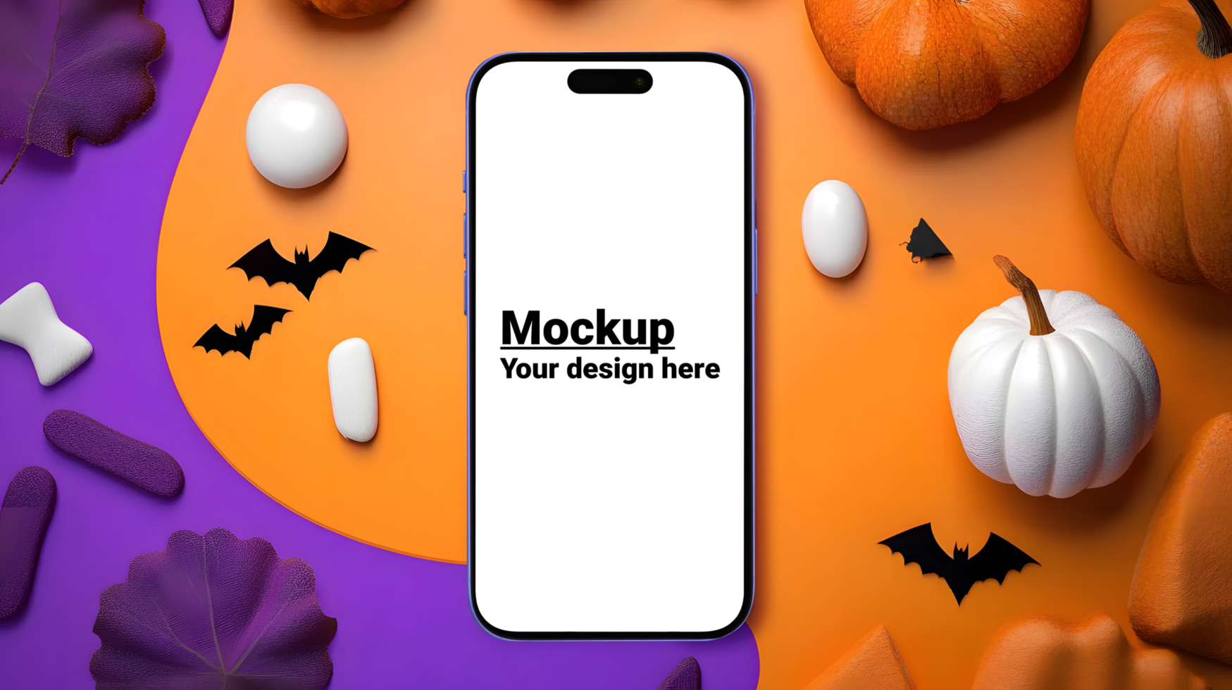 Phone mockup on a Halloween background psd