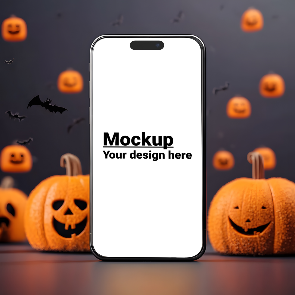 Phone mockup on a Halloween background psd