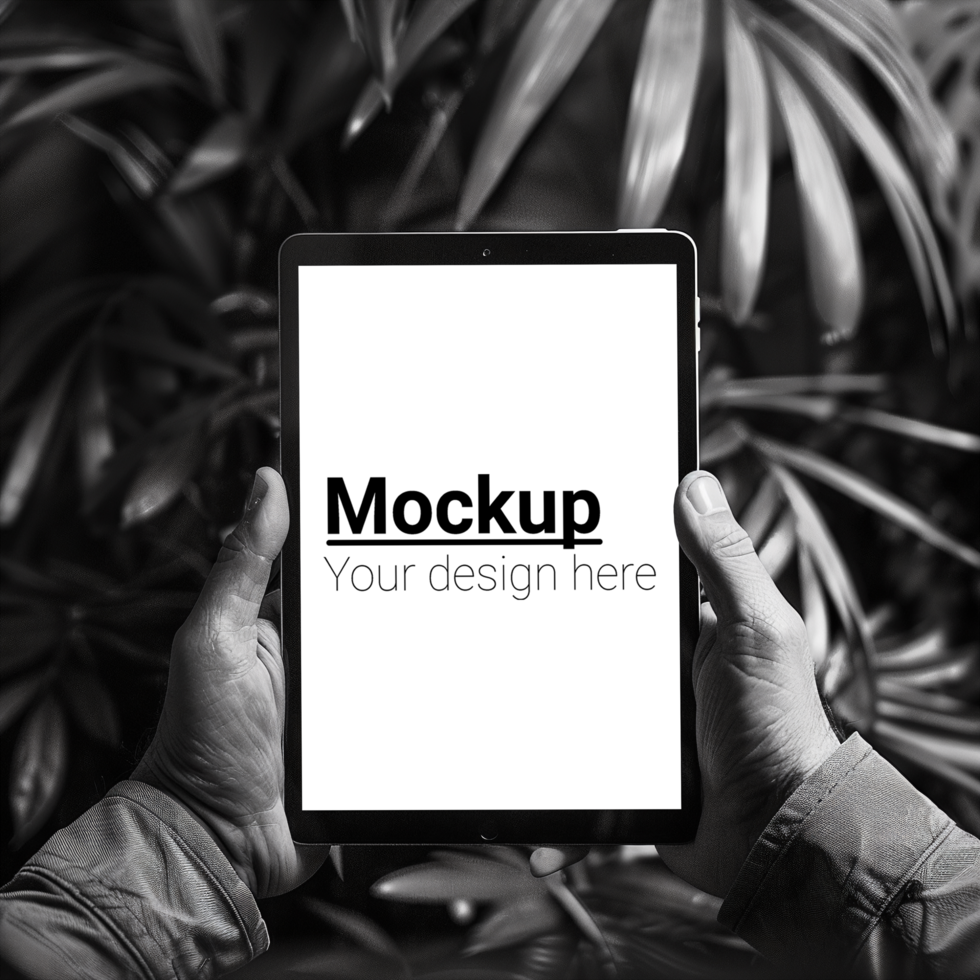 Man holding tablet mockup psd