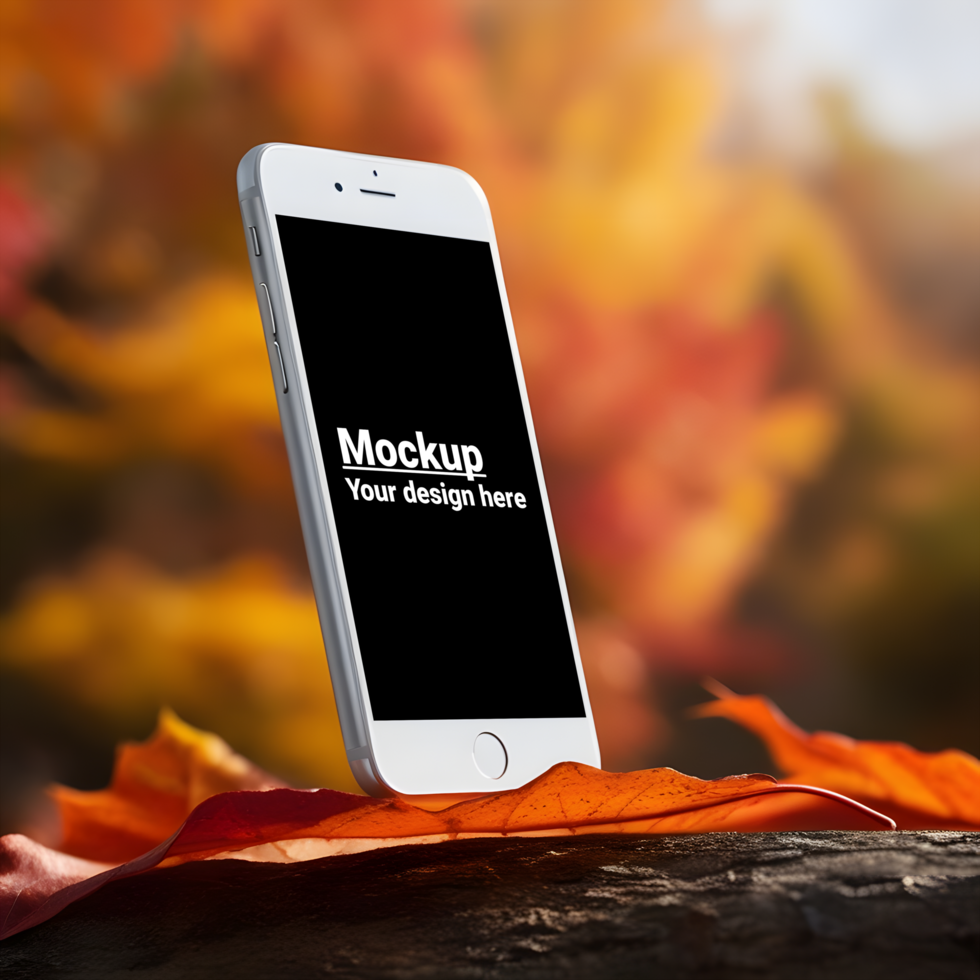 Phone mockup on a fall background psd