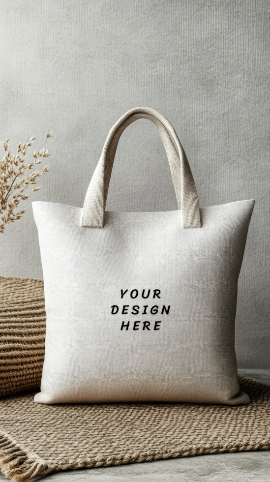 Canvas tote mockup on a rug psd