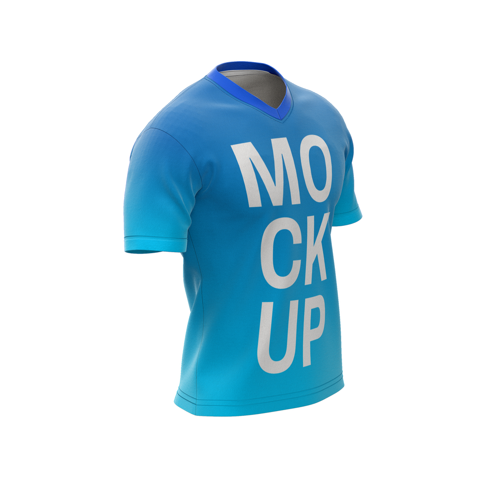 v neck short sleeve tshirt jersey mockup front halfside view psd