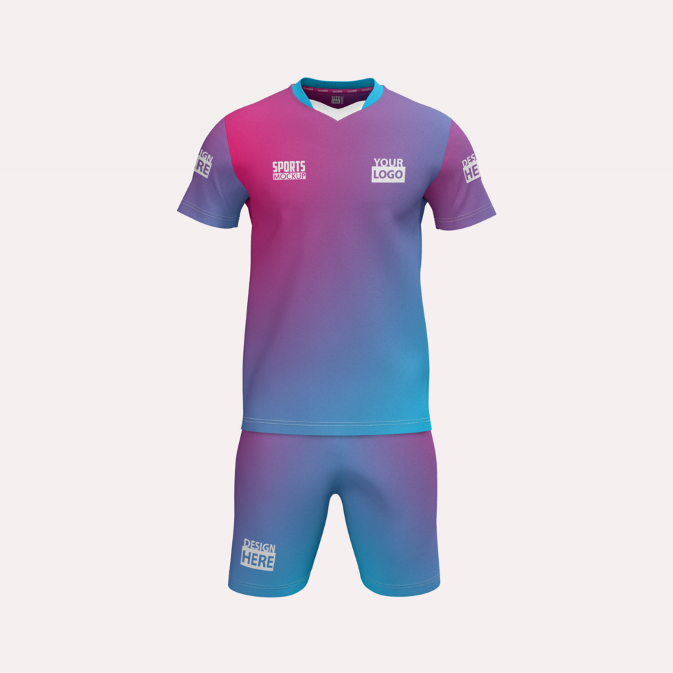 set v neck short sleeve tshirt jersey suit mockup front view psd