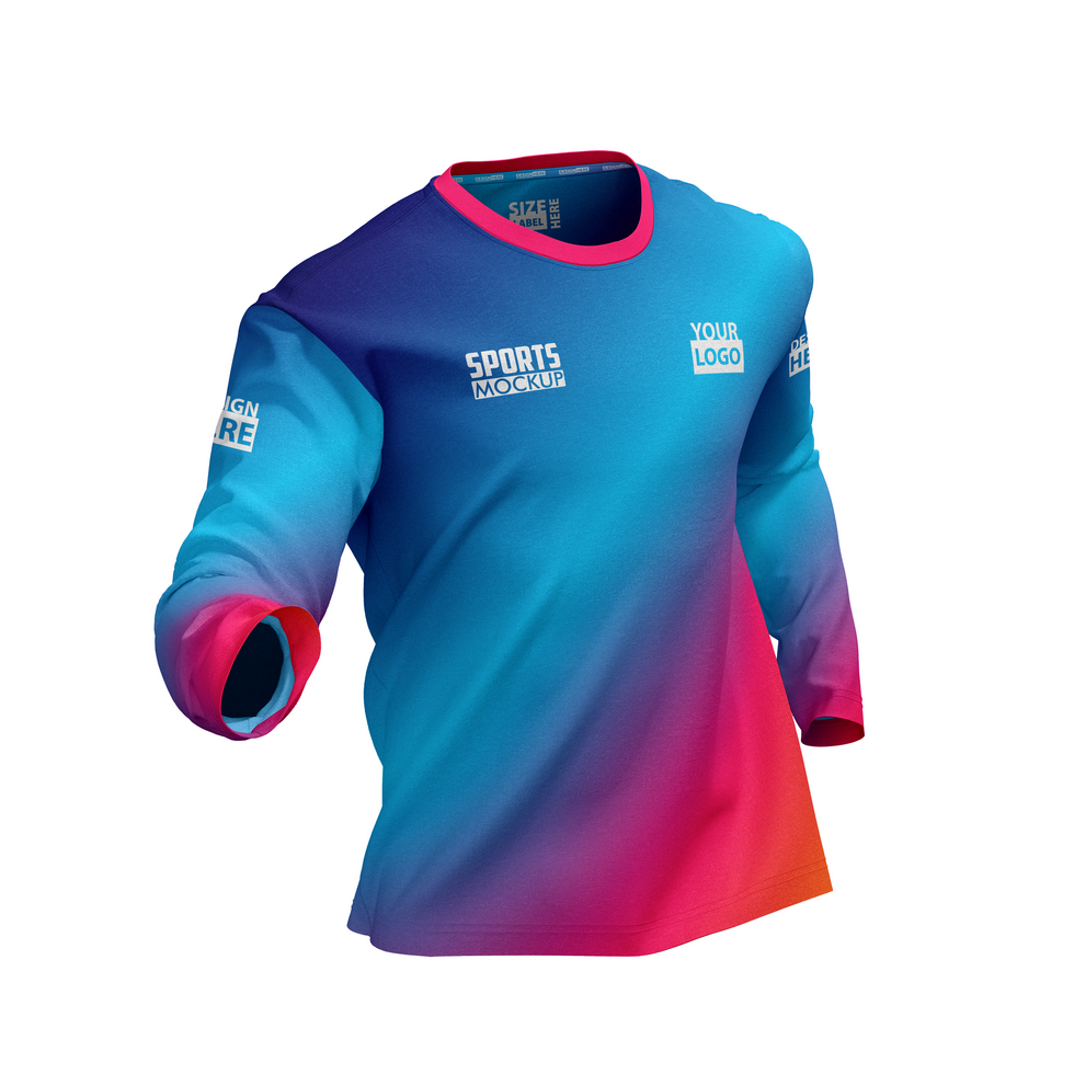 mens running long sleeve o neck tshirt jersey mockup pose front view psd