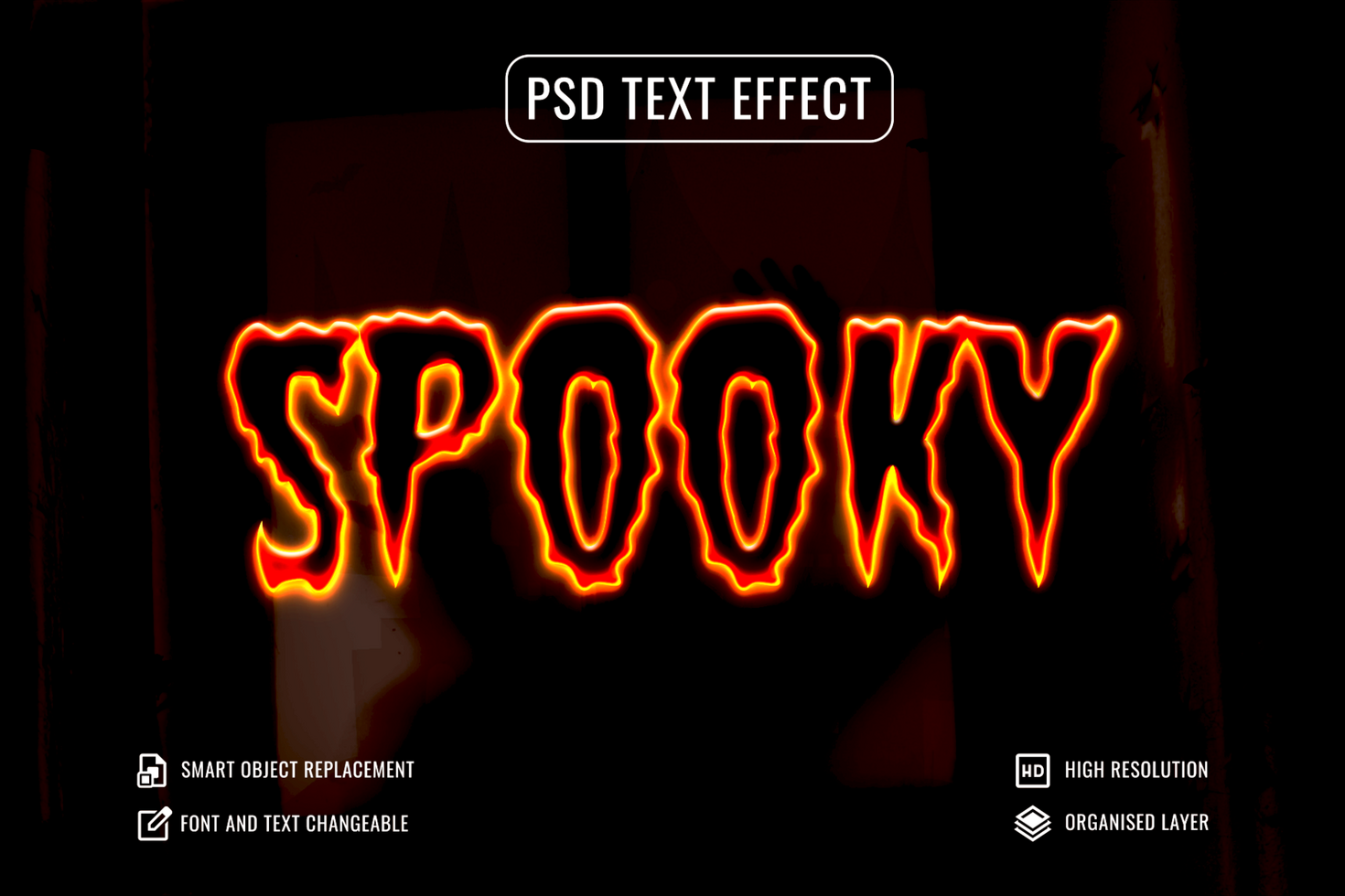 spooky text effect with horror background psd