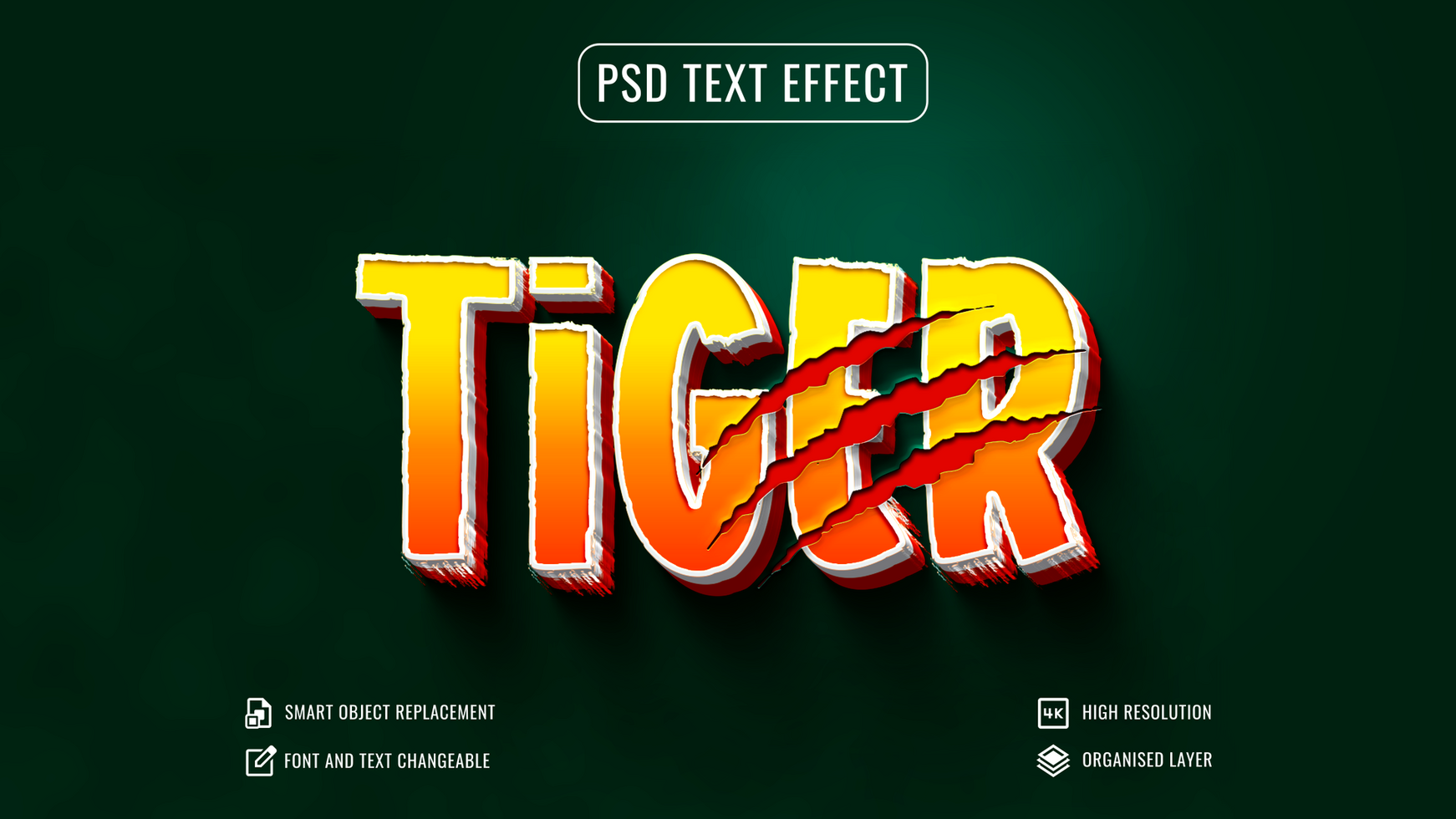 tiger text effect with claw mark psd