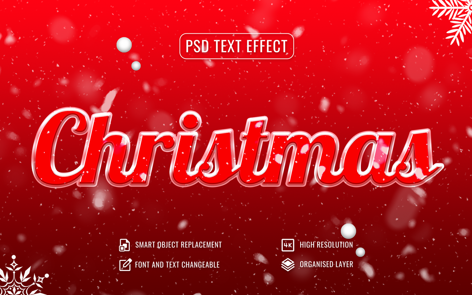 3d christmas text effect with snow fall background psd