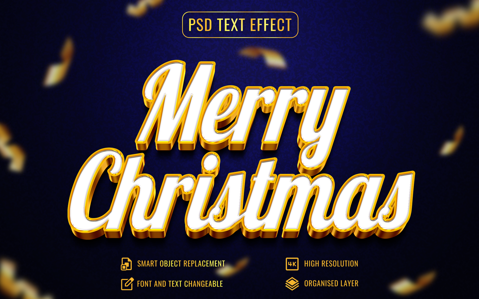 3d christmas text effect in White and gold background psd