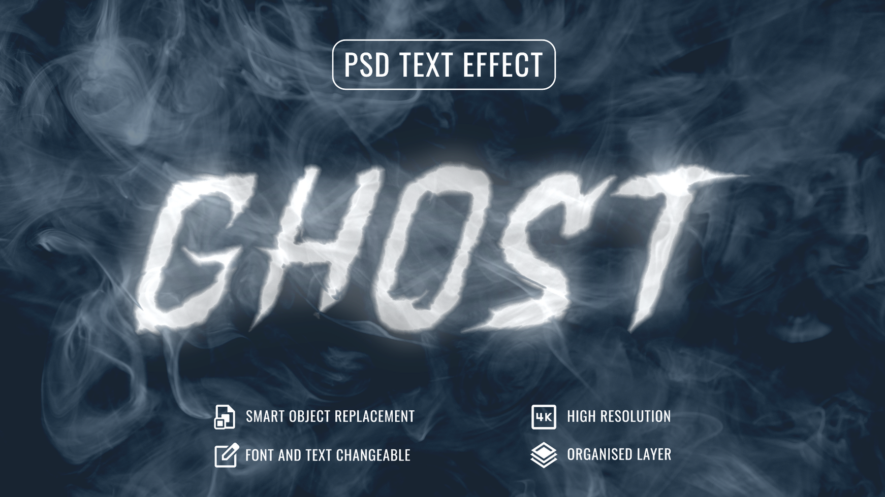 ghost text effect with smoke background psd