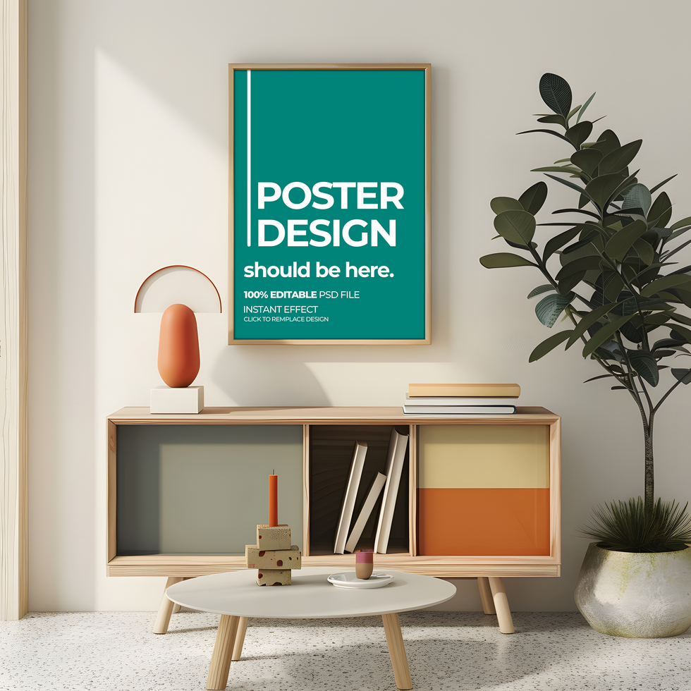 mockup of a poster design in a living room psd