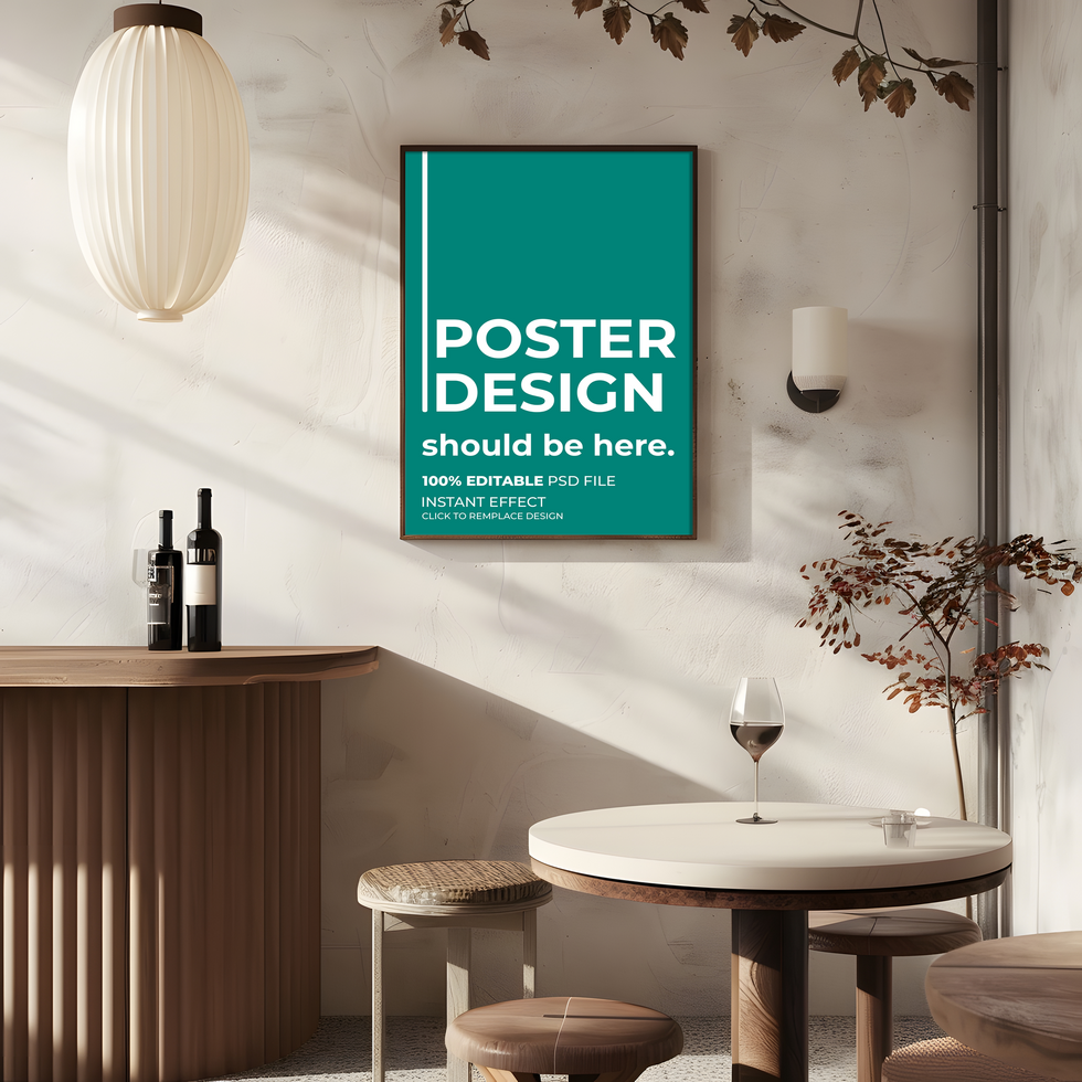 a poster mockup in a modern restaurant psd