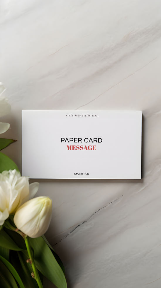 flowers and paper card mockup psd