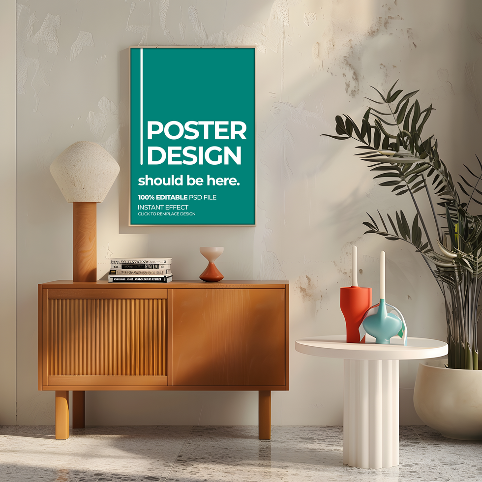modern poster mockup in a living room psd
