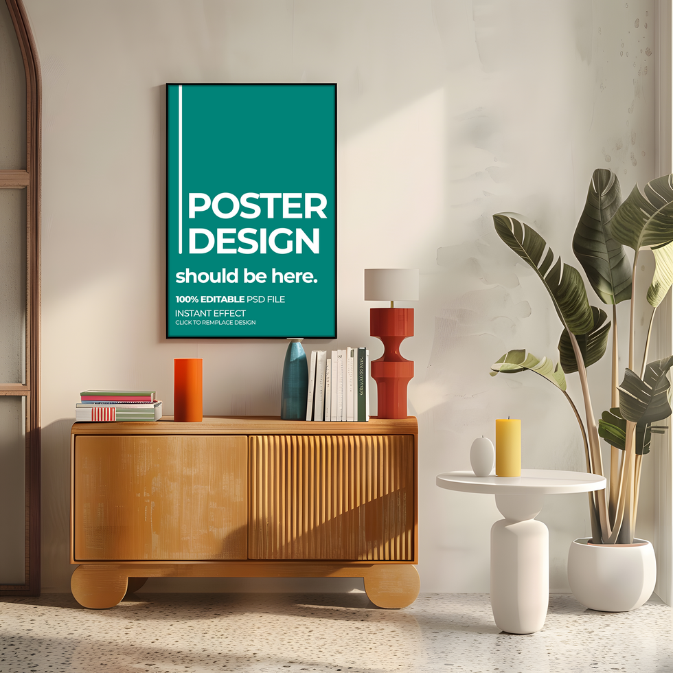 modern poster mockup in a living room psd