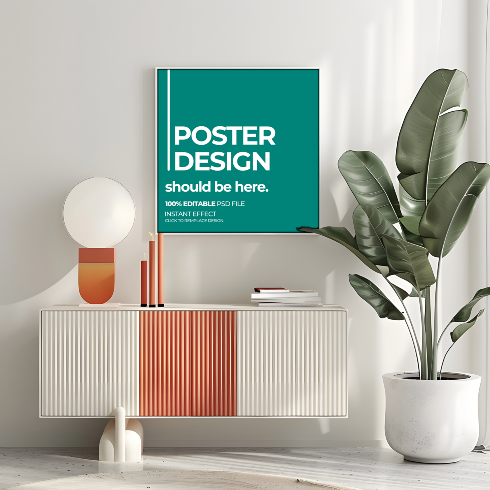 modern poster mockup in a living room psd