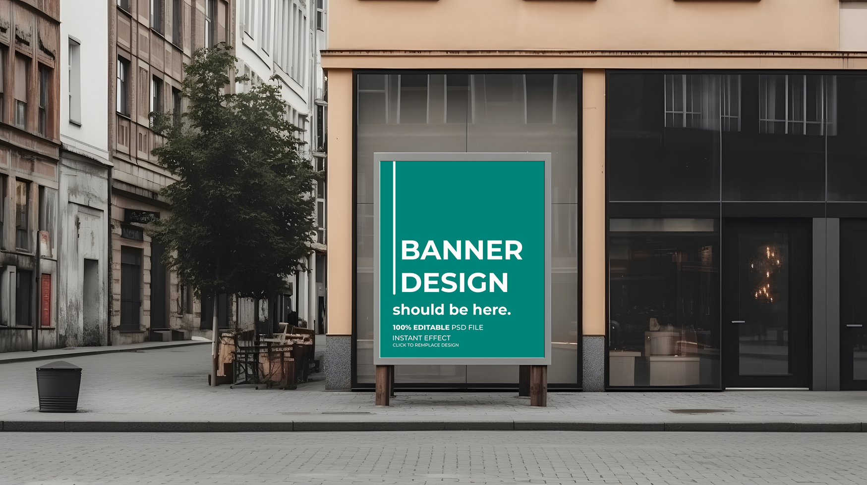 a banner design mockup on a street psd