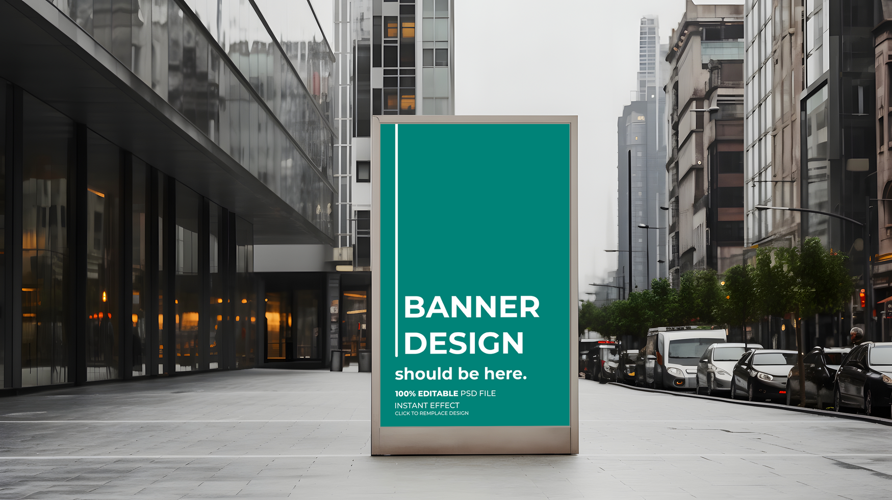 a billboard mockup on the side of a city street psd