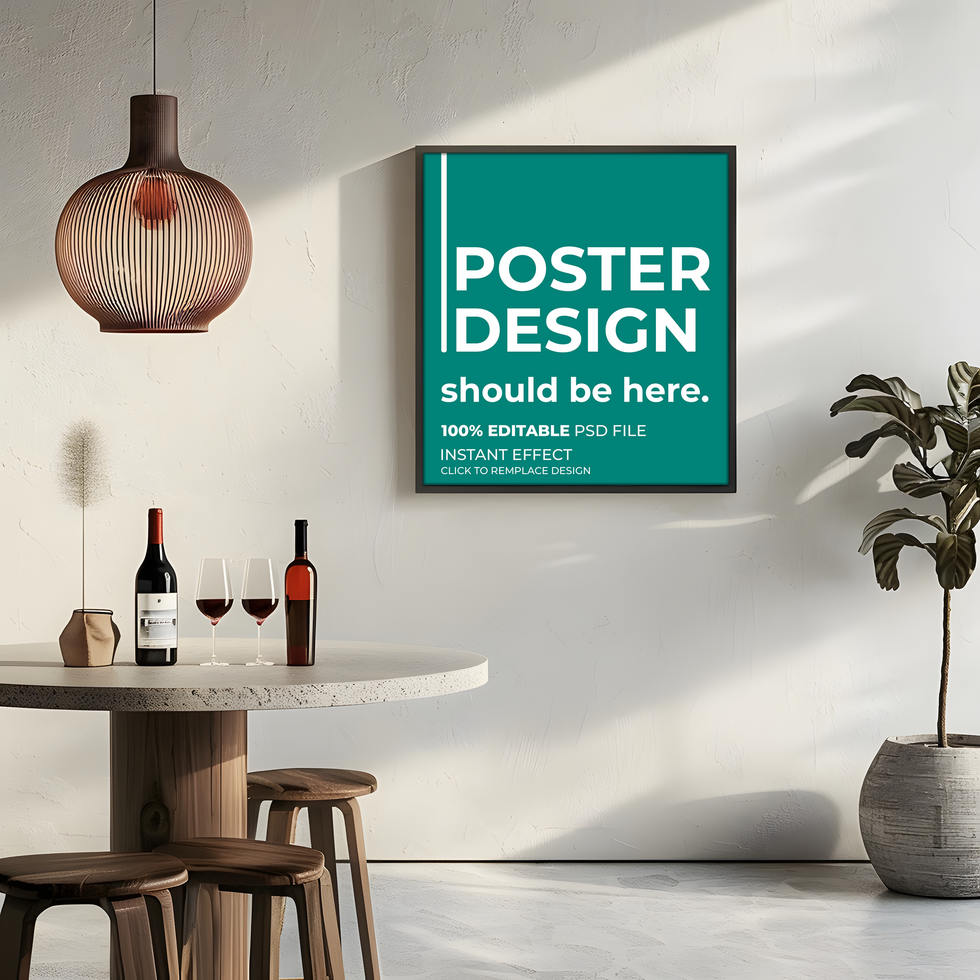 poster design mockup in a dining room psd