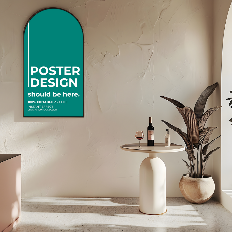 poster design mockup in a modern living room psd