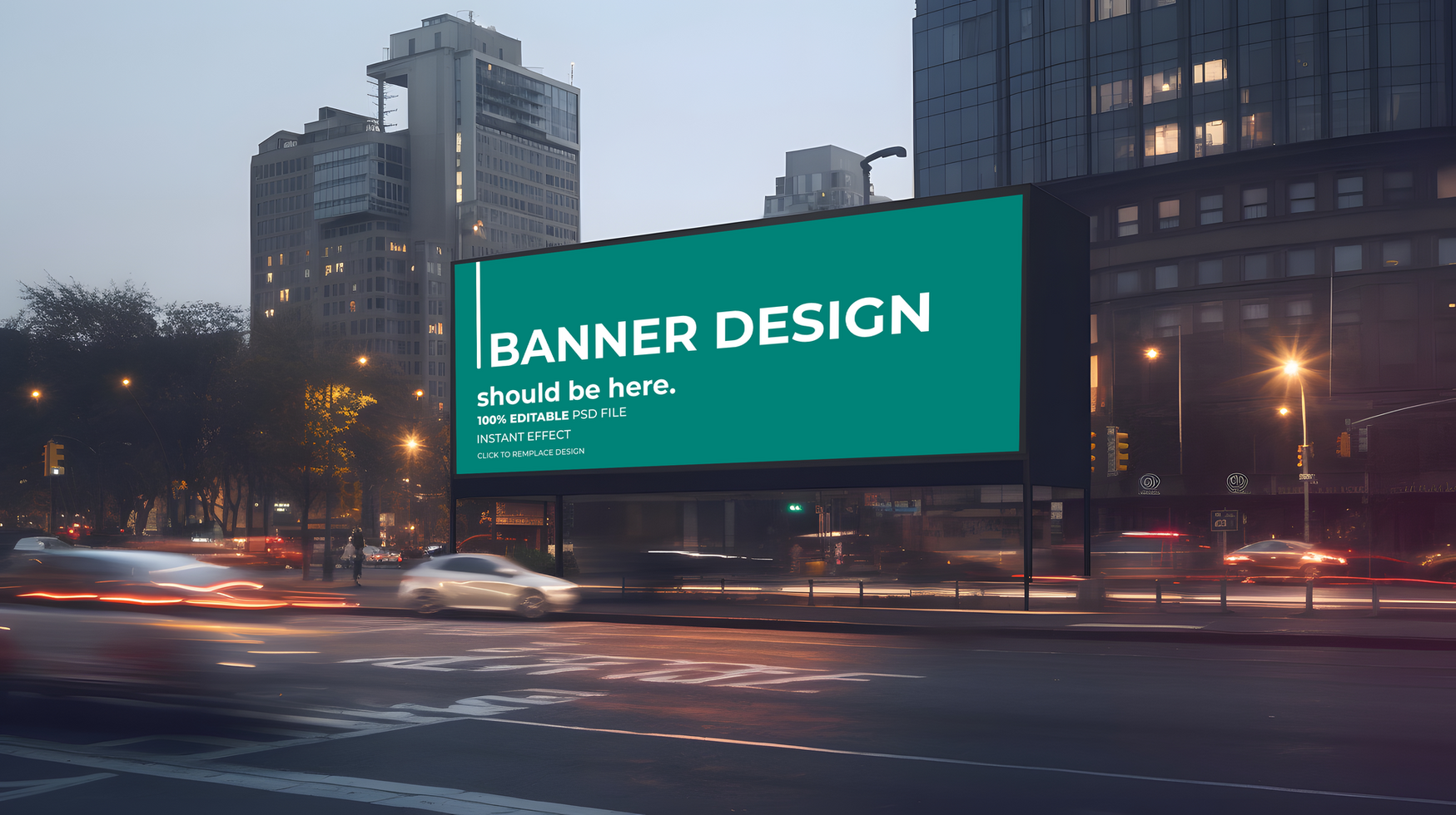 a billboard mockup on the side of a city street psd