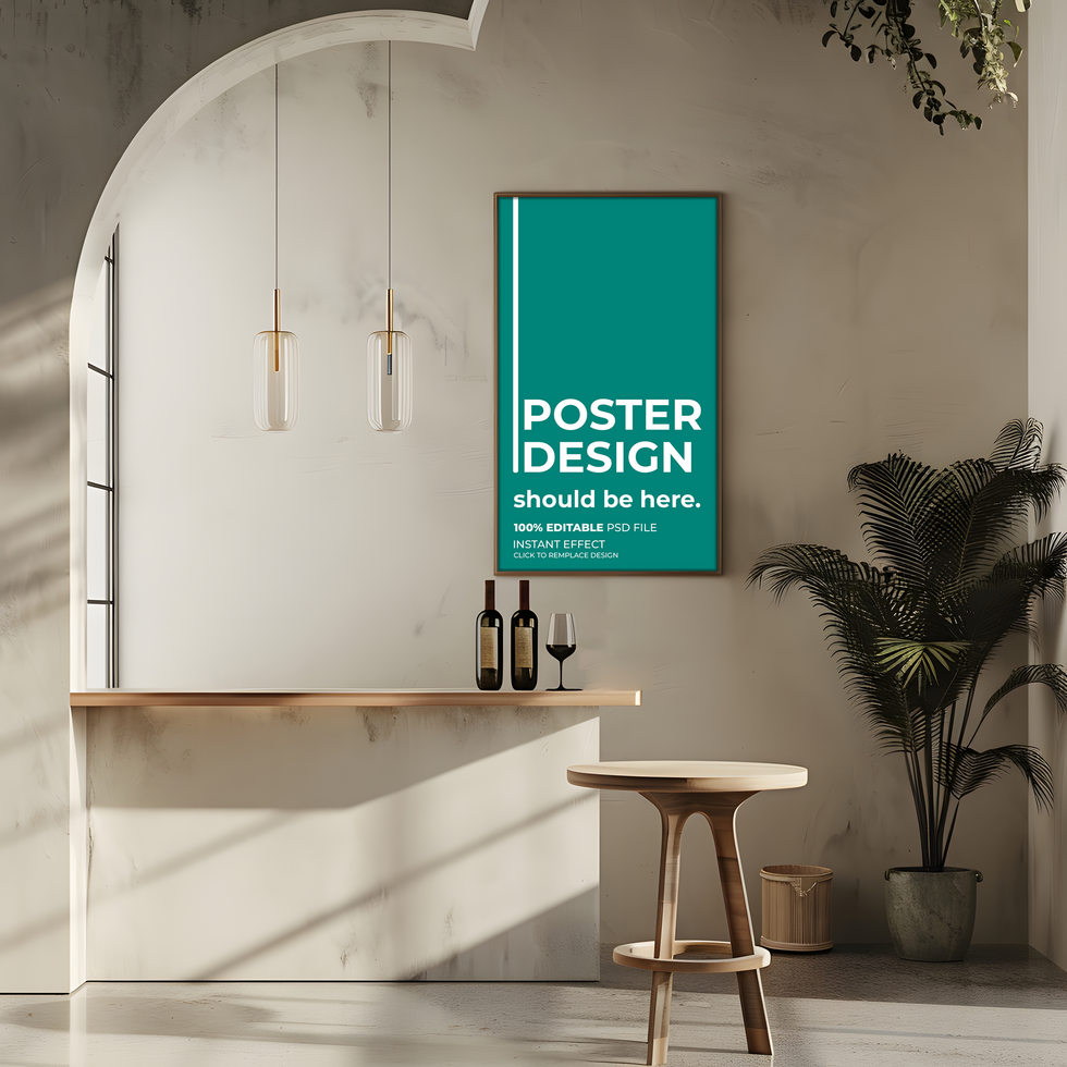 modern poster mockup in a modern kitchen psd