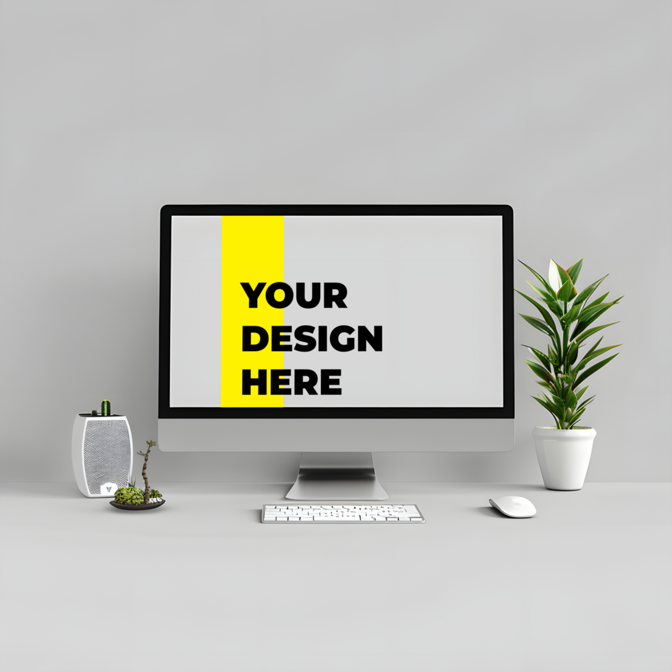computer monitor mockup on a desk psd