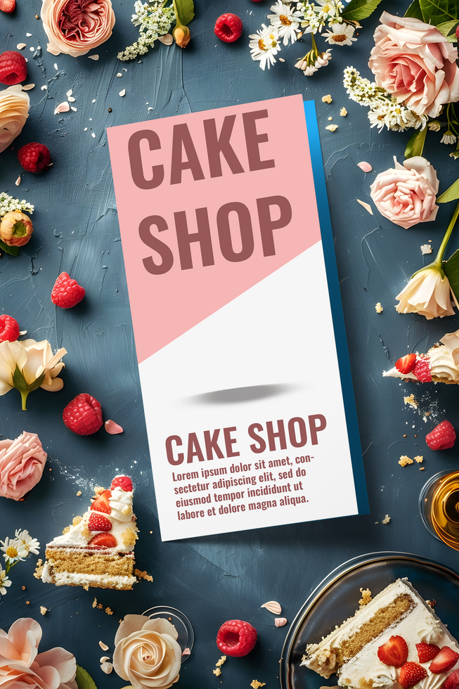 cake shop flyer template mockup psd