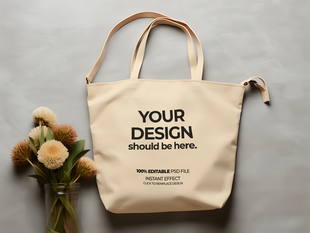 a tote bag mockup with flowers psd