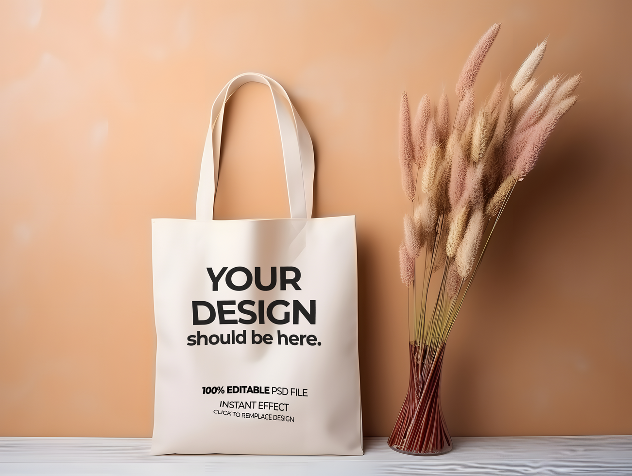 tote bag mockup on a wooden table psd