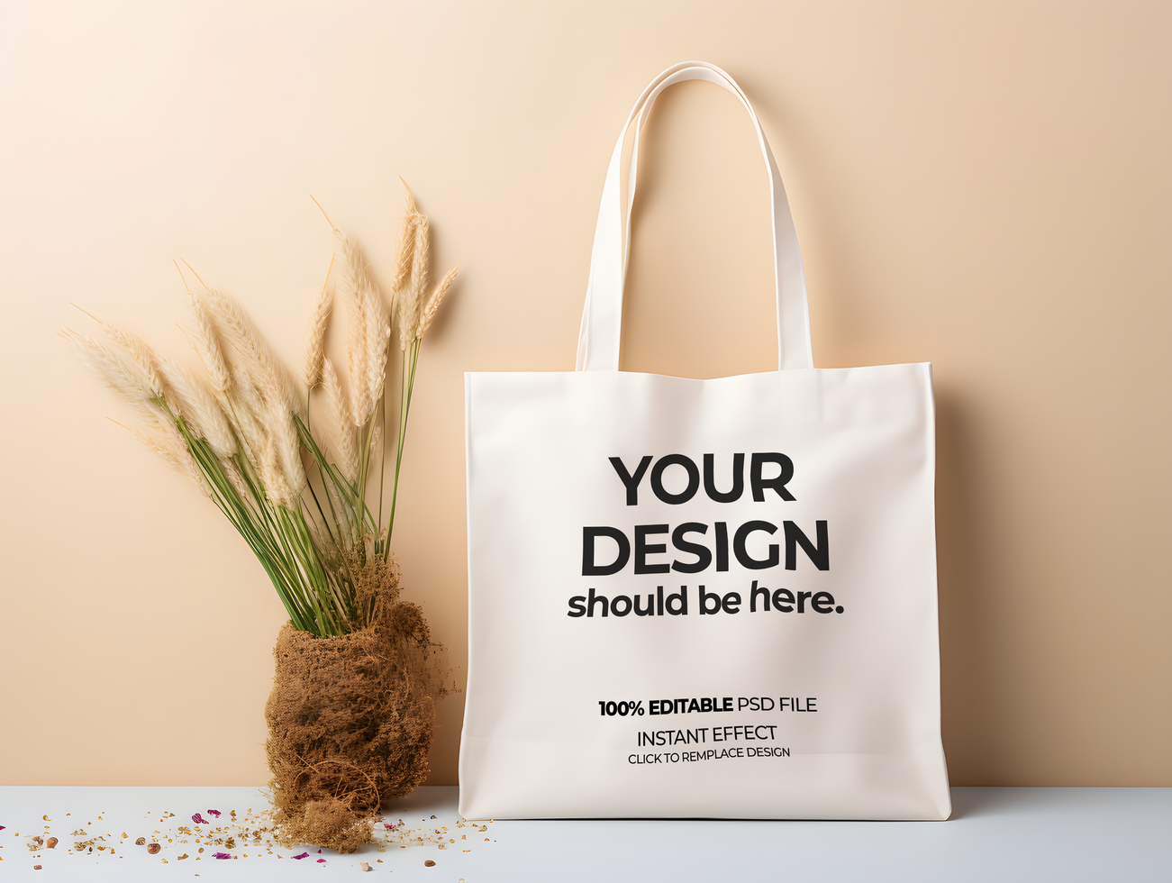 tote bag mockup with a plant and a plant psd