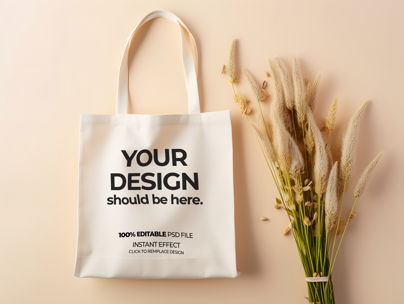 tote bag mockup with flowers psd