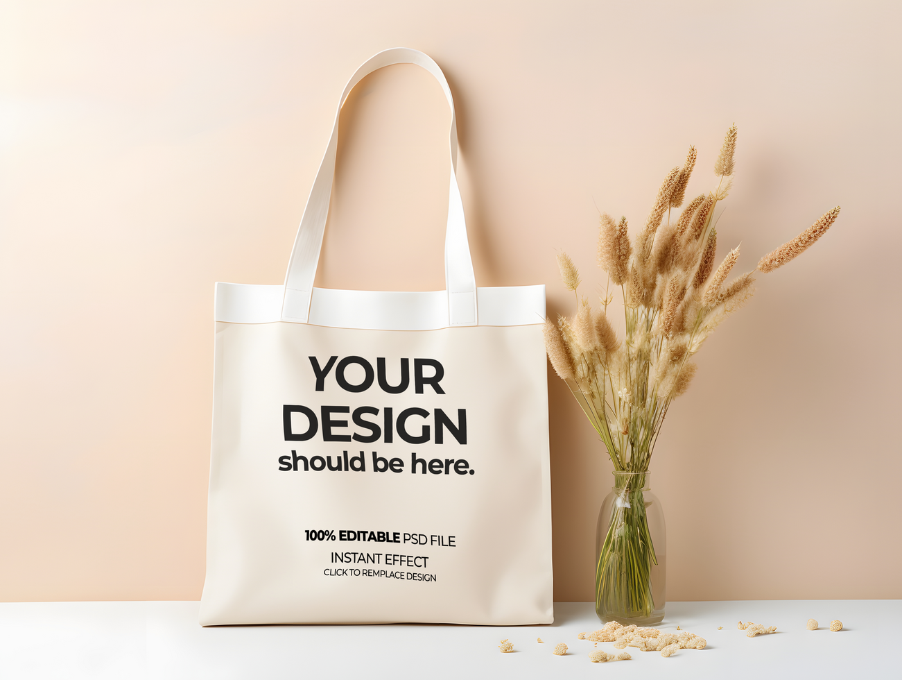 tote bag mockup with vase on a table psd