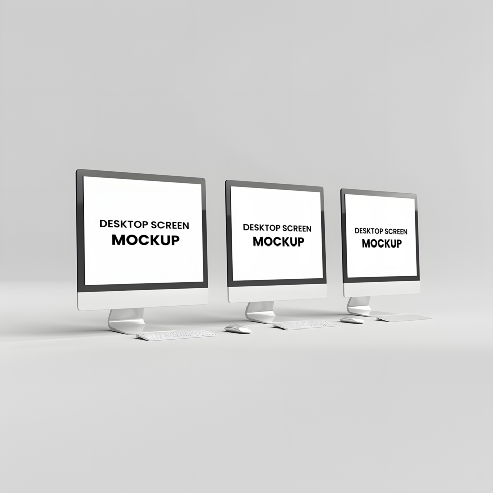 three computer monitors mockup psd
