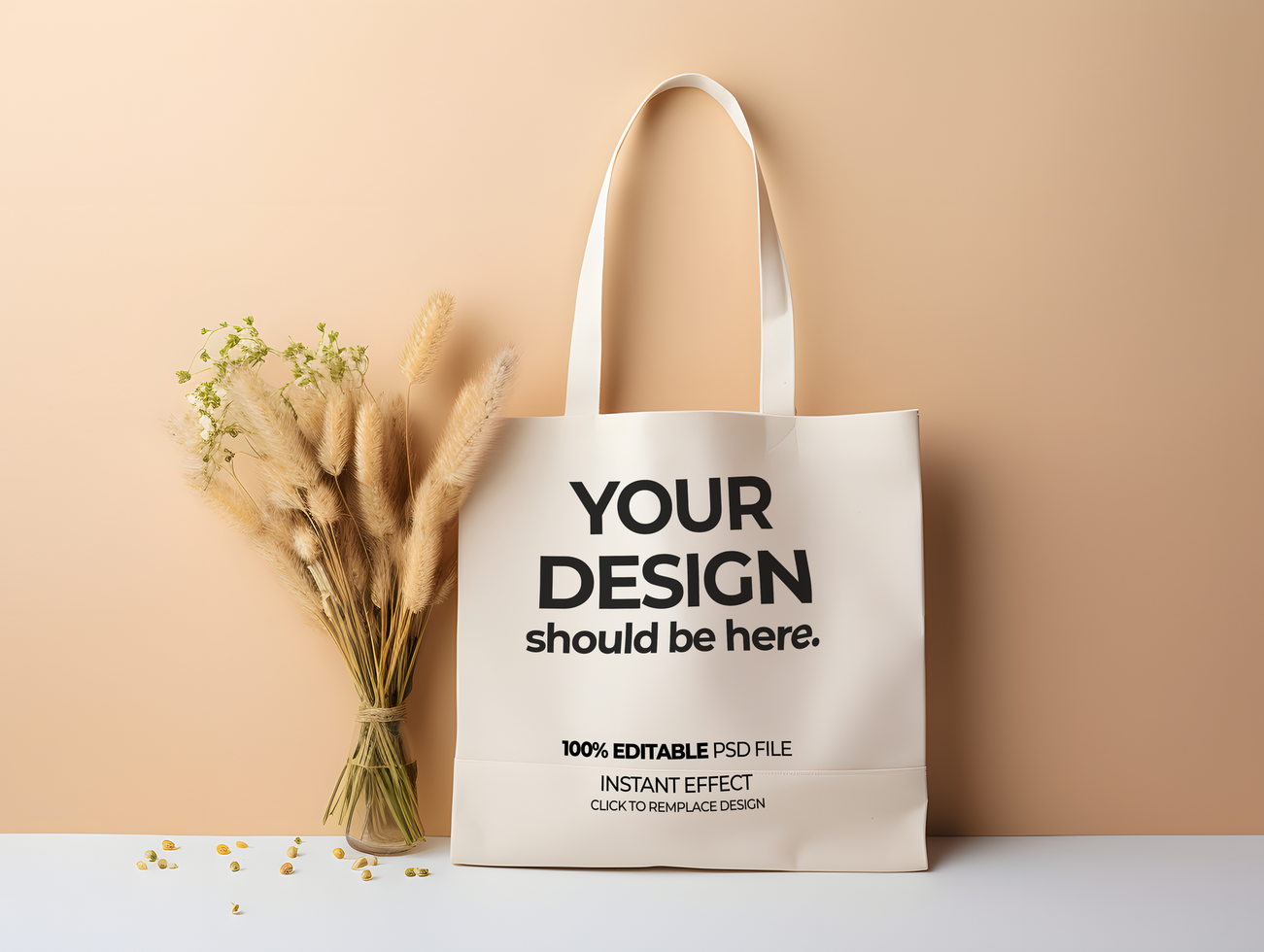 tote bag mockup with flowers psd