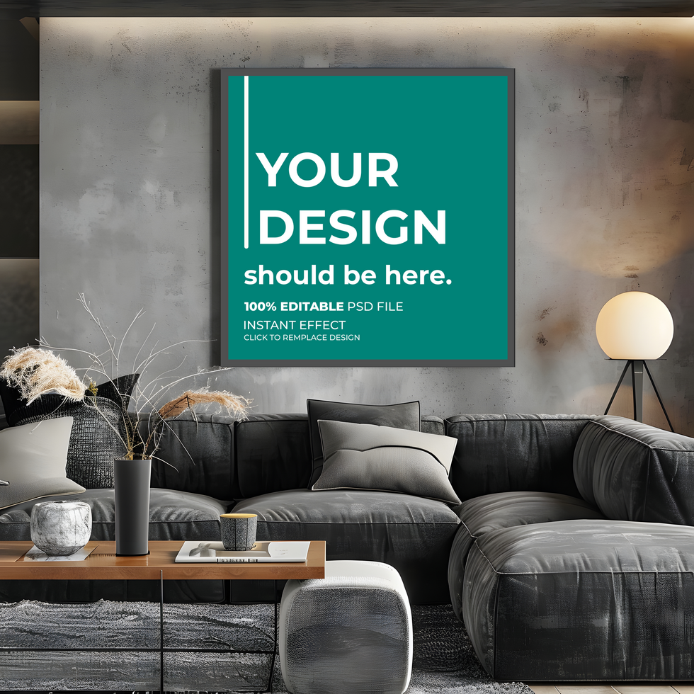 modern living room with a poster mockup psd