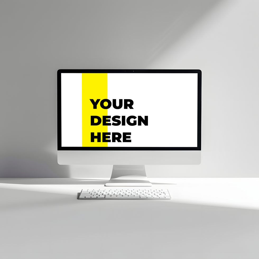 computer monitor mockup on white desk psd