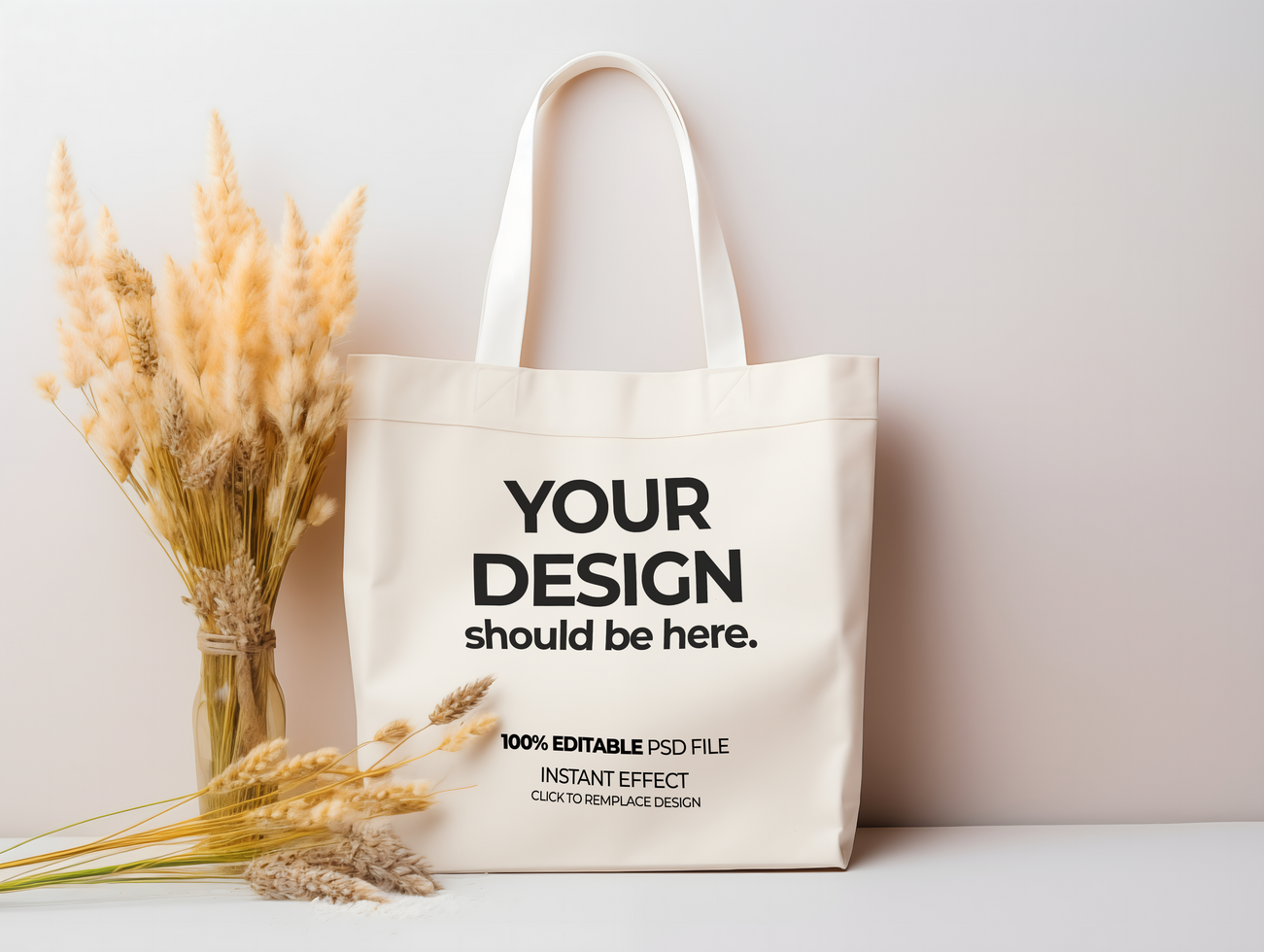tote bag mockup with a vase of flowers psd
