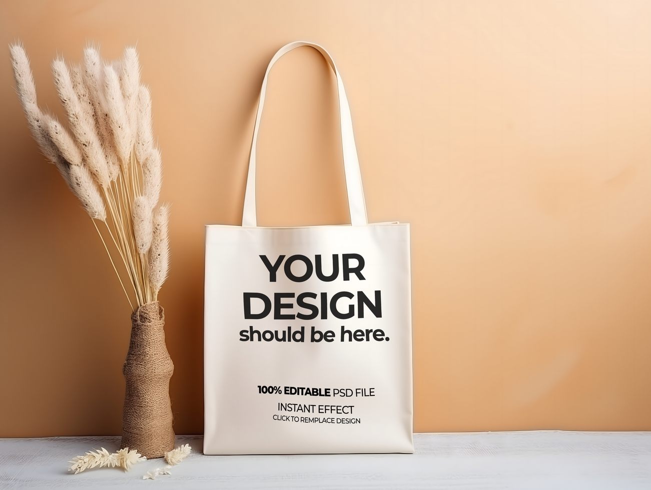 tote bag mockup on a wooden table psd