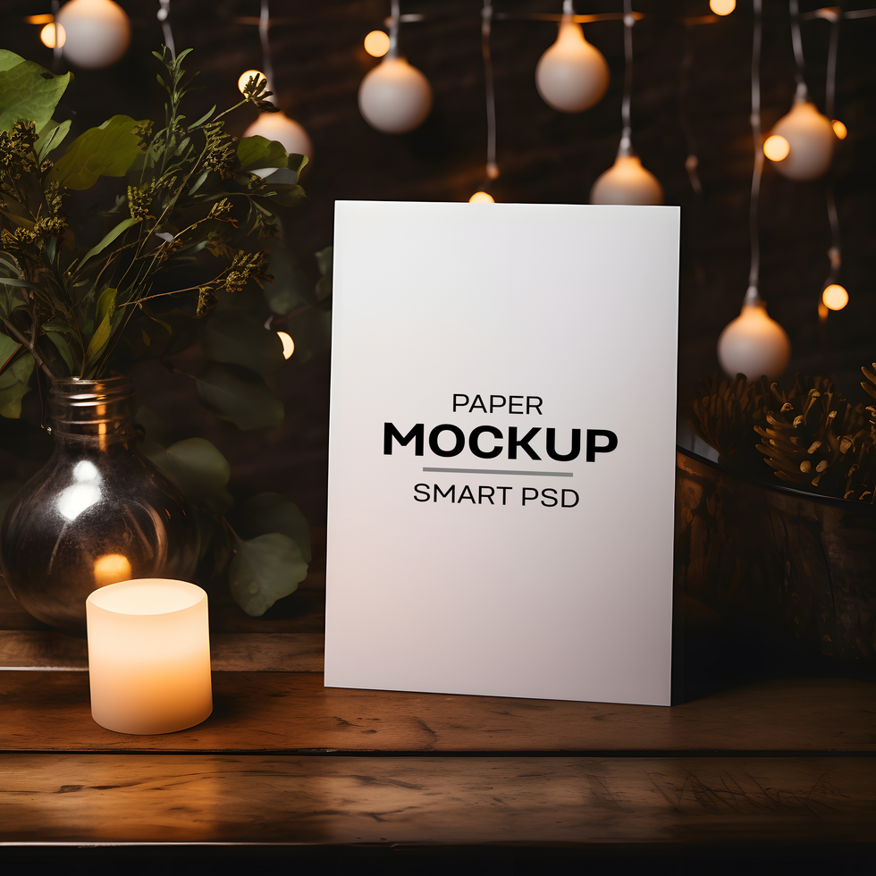 white paper mockup with christmas lights psd