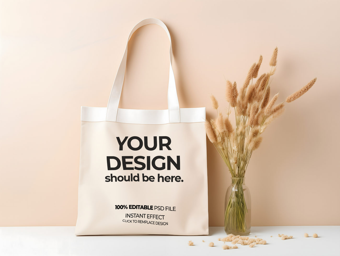 tote bag mockup with vase on a table psd