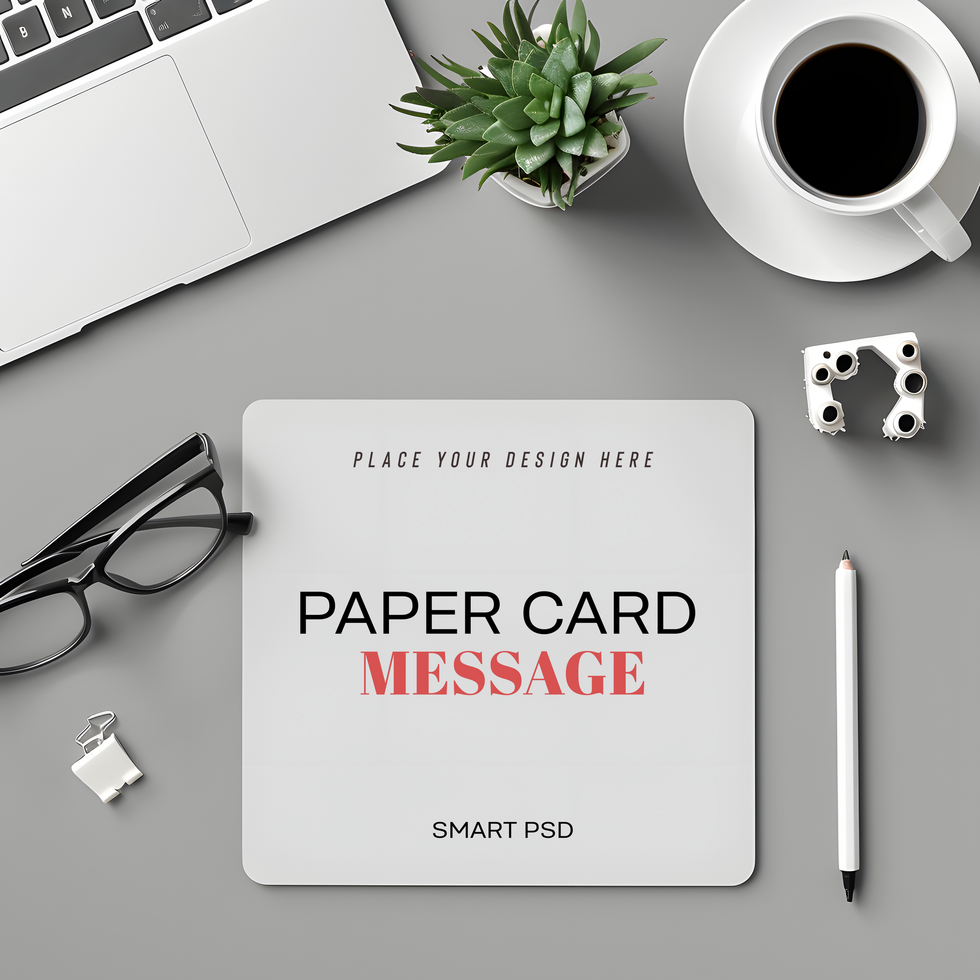 paper card message mockup on a desk psd
