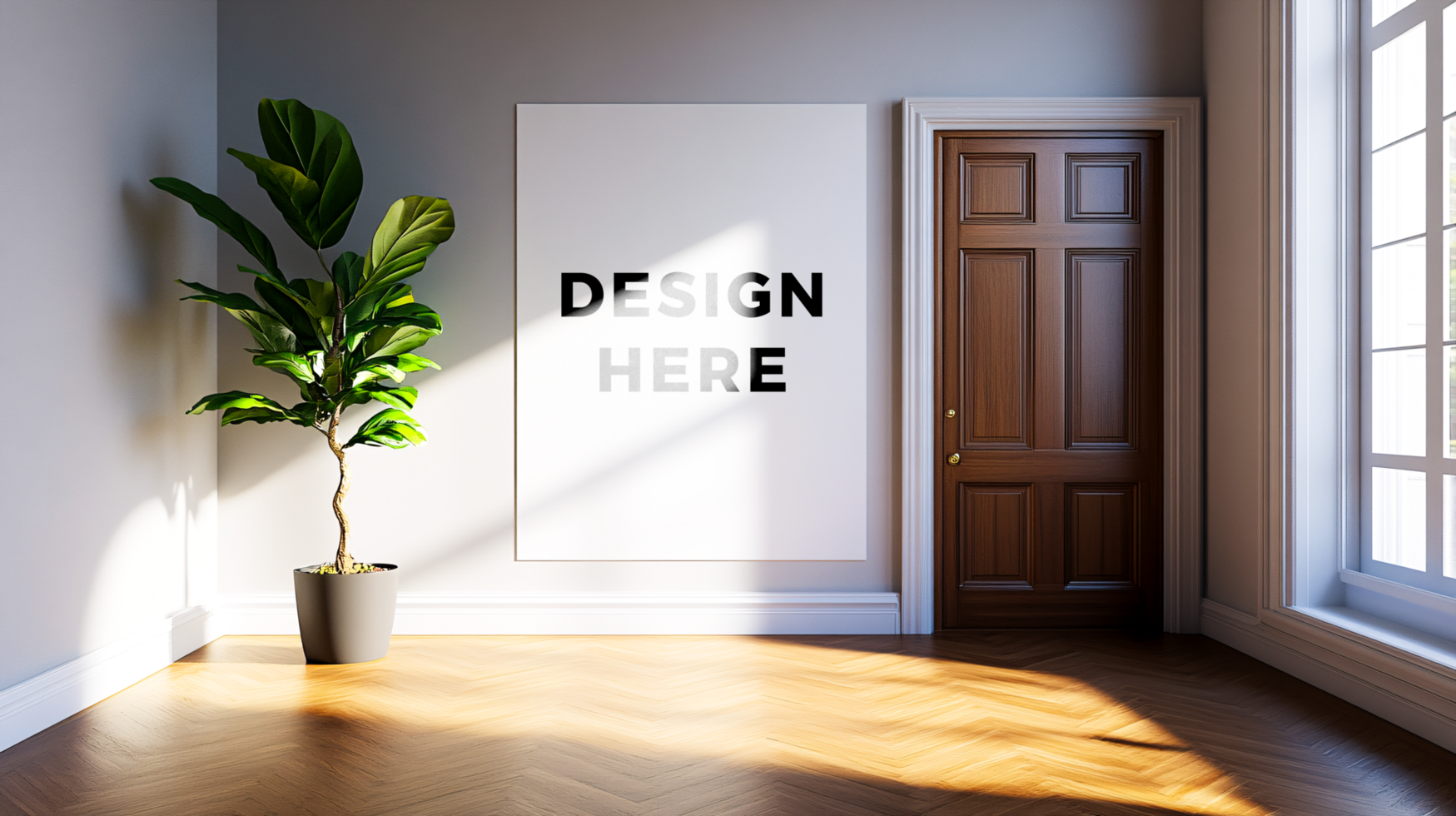 Canvas mockup in empty room with light from window psd