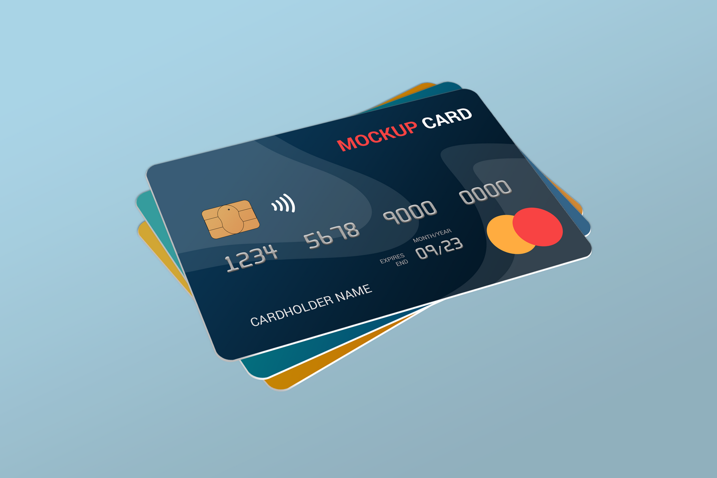 Three Smart card on floor, plastic card, Debit Card Mockup psd