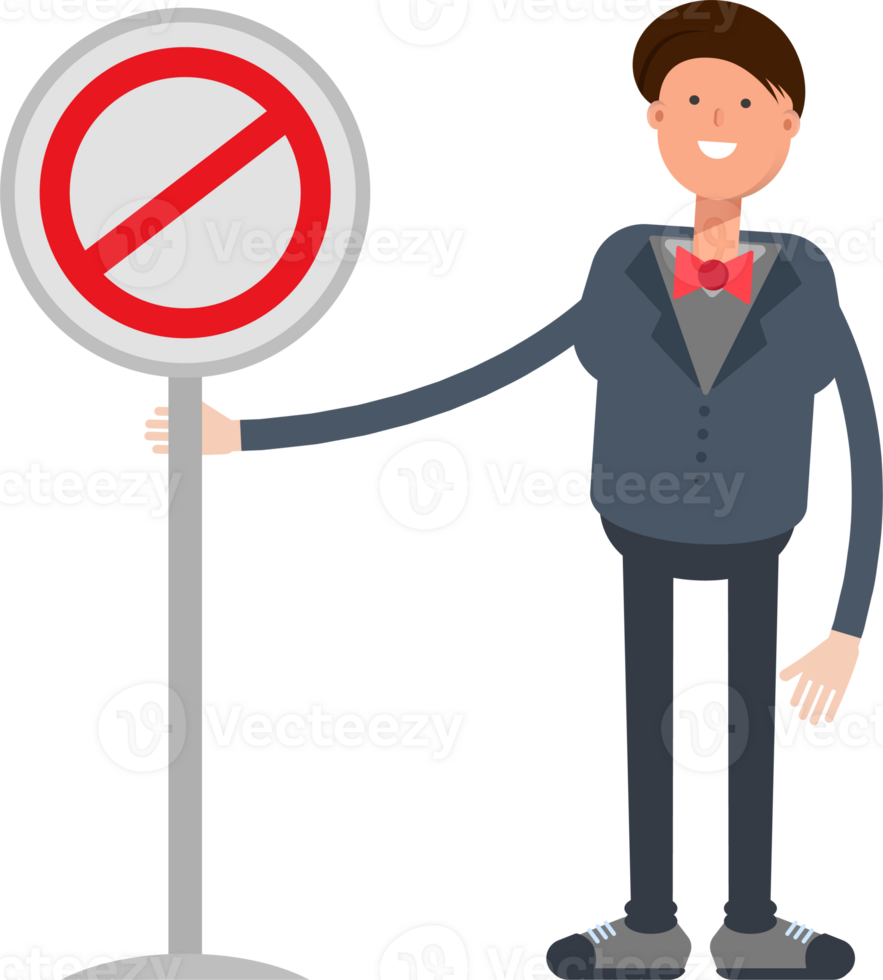 Businessman Character and Prohibition Signage png