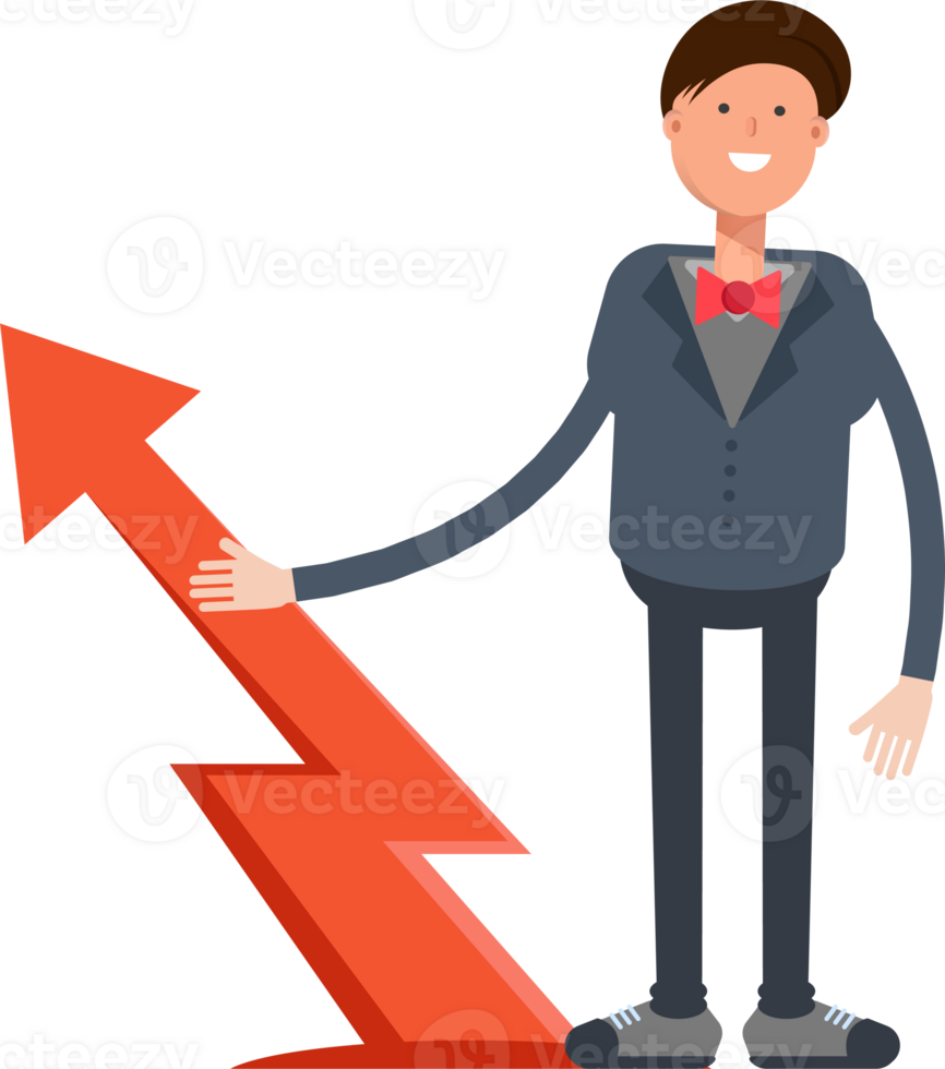 Businessman Character and Arrow Chart png
