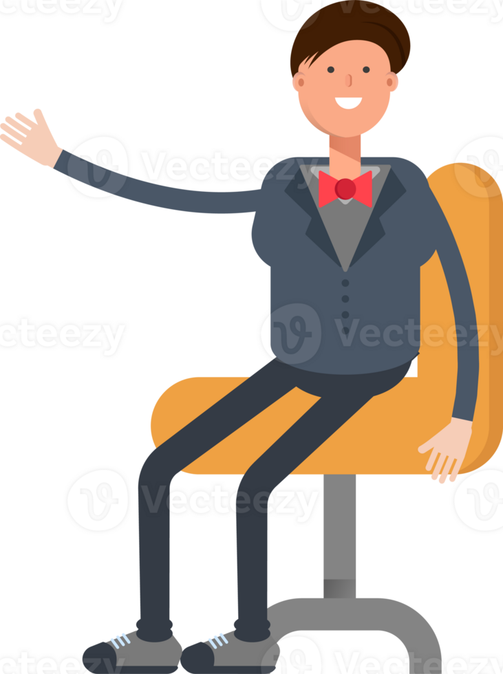 Businessman Character Sitting on Office Chair png