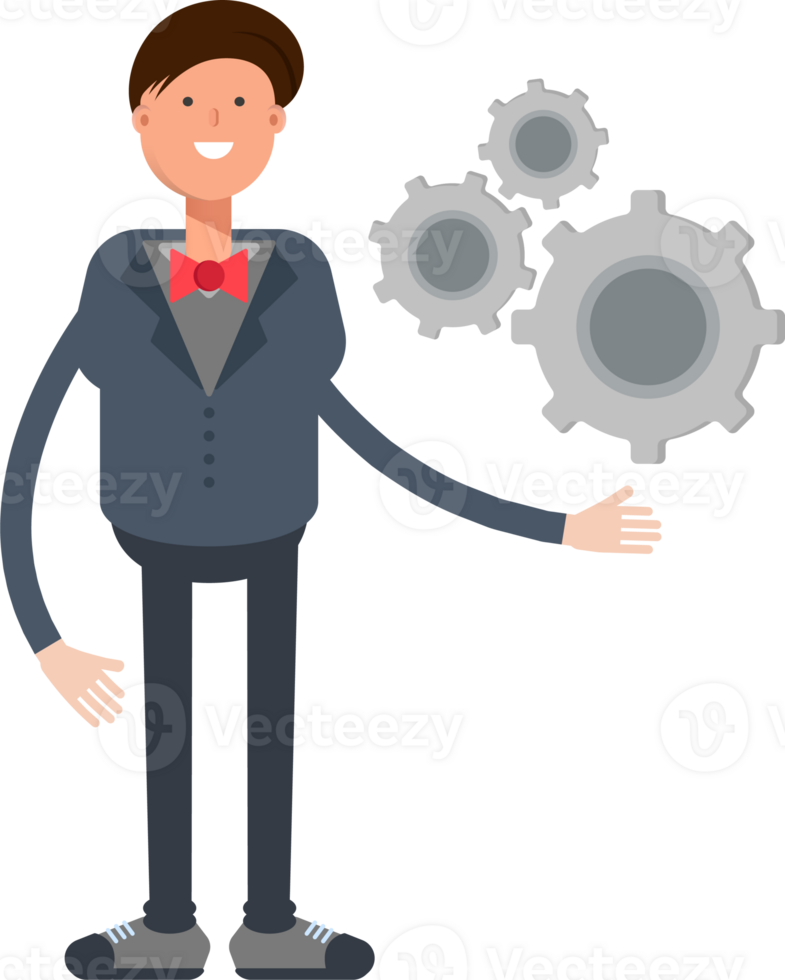 Businessman Character Holding Gears png