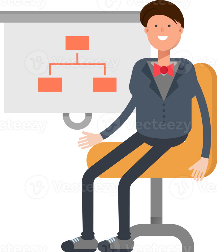 Businessman Character Presenting Organization Chart png